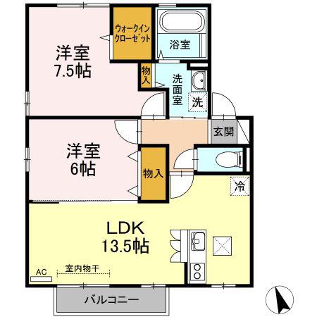 ルポルトボヌール(2LDK/1階)の間取り写真