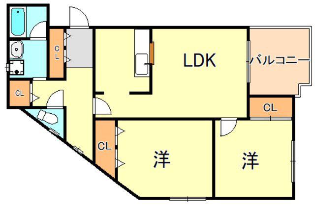 シーサイドパストラル林崎II(2LDK/2階)の間取り写真