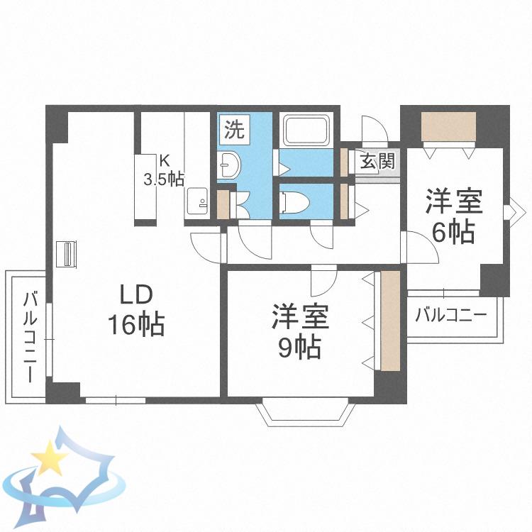 クレステージ南6条(2LDK/5階)の間取り写真