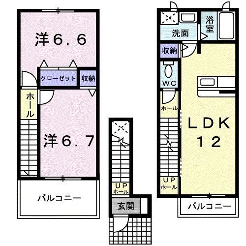 エクセラン(2LDK/2階)の間取り写真
