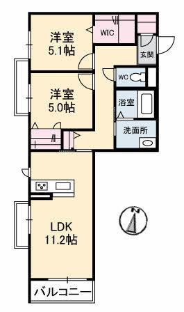 プレミアス(2LDK/2階)の間取り写真