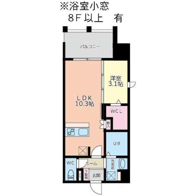 ブラン・スタイル博多314(1LDK/11階)の間取り写真
