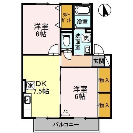 リヴェールA(2DK/2階)の間取り写真
