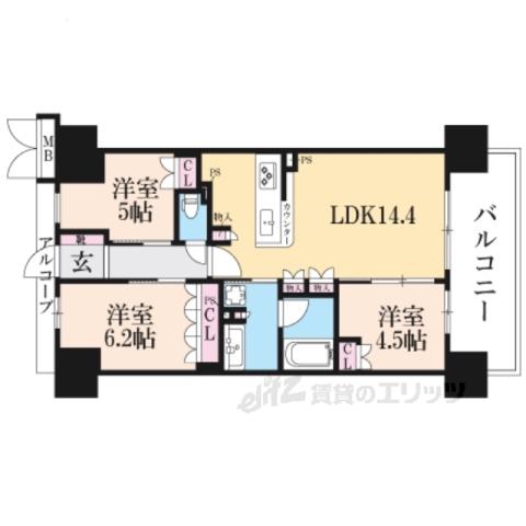 ジオ草津(3LDK/12階)の間取り写真