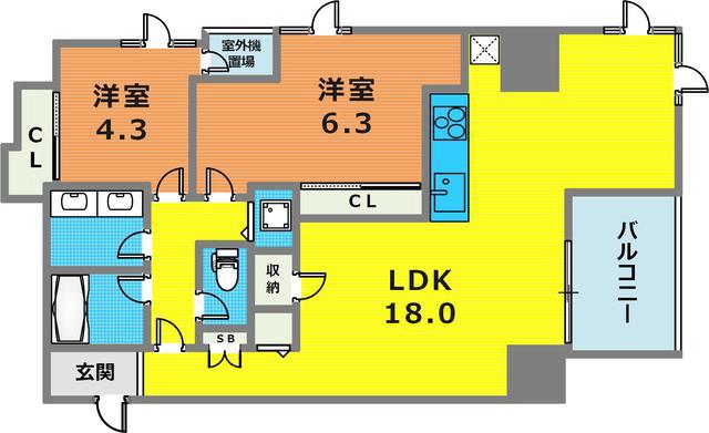 新神戸アバートメント(2LDK/11階)の間取り写真