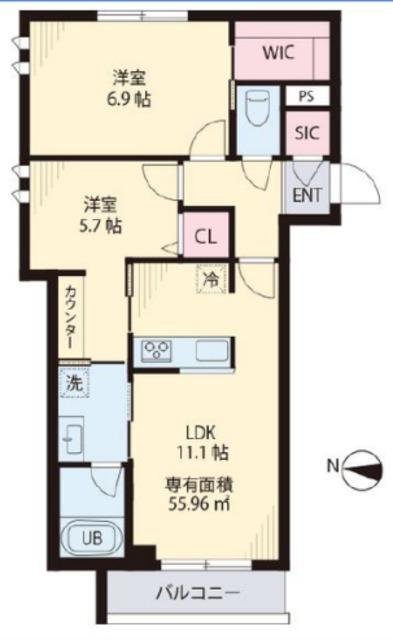 ブランシェ中野新橋(2LDK/2階)の間取り写真