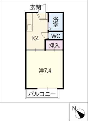 アペックス伏見B(1K/2階)の間取り写真