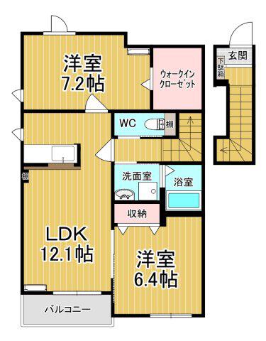 アスカF(2LDK/2階)の間取り写真