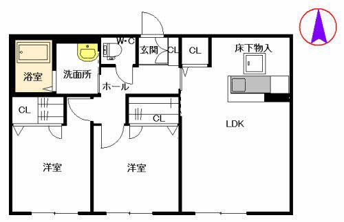 エスポワールKMIIB棟 (2LDK/1階)の間取り写真