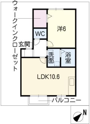 レザンコートA棟(1LDK/2階)の間取り写真