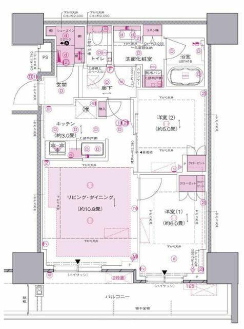 プラウドタワー小岩フロント(2LDK/14階)の間取り写真