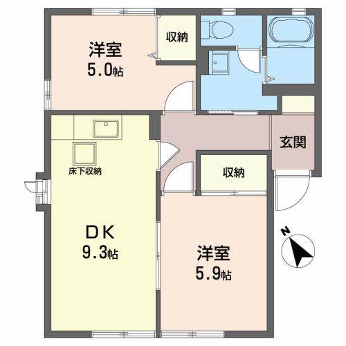 サイレントヒルズB(2DK/1階)の間取り写真