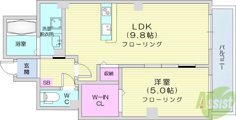 プランドール仙台(1LDK/3階)の間取り写真