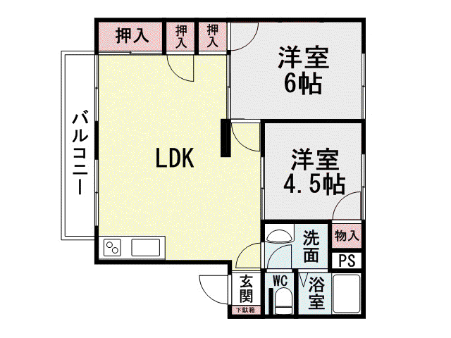 ドムス安部山(2LDK/2階)の間取り写真