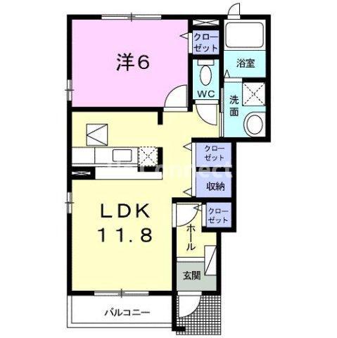 エレガンシアA棟(1LDK/1階)の間取り写真