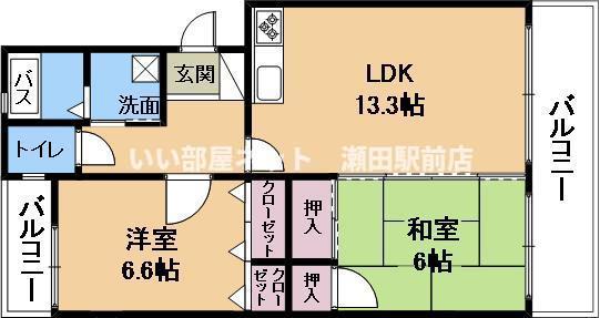 クレットドールY2(2LDK/1階)の間取り写真