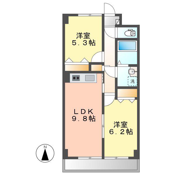 プリミエール西市場(2LDK/3階)の間取り写真