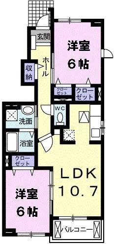 ヴィラ・ブランシュ(2LDK/1階)の間取り写真