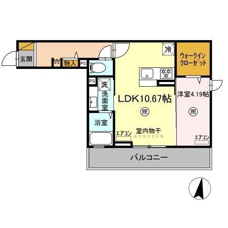 D-ROOM畑沢B(1LDK/3階)の間取り写真