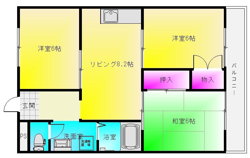 ボナール山本(3LDK/1階)の間取り写真