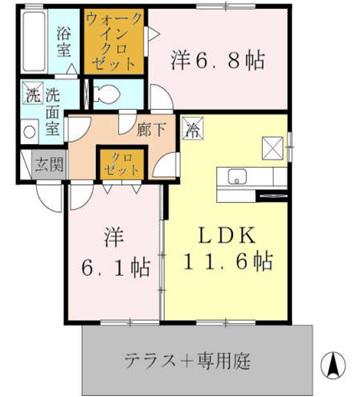 ヴィスタリアハイムA棟(2LDK/1階)の間取り写真