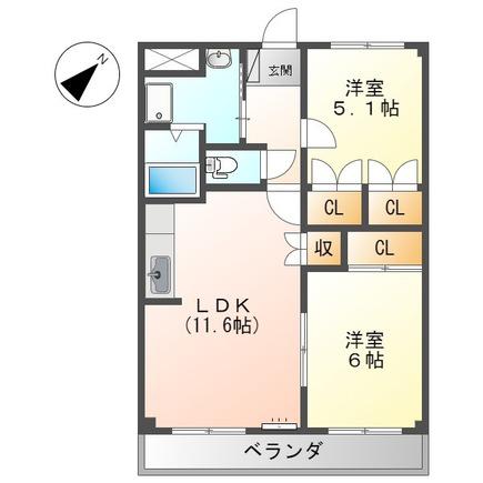 グローリー・ヴィラ(2LDK/2階)の間取り写真