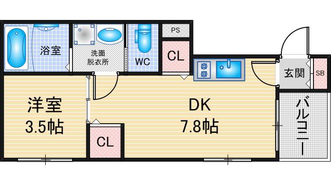 ハーモニーテラス稲生町III(1DK/1階)の間取り写真