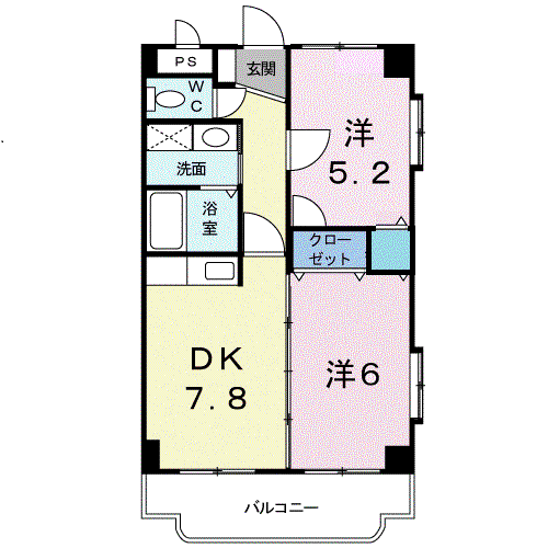 パレスビュー崎山106(2DK/1階)の間取り写真