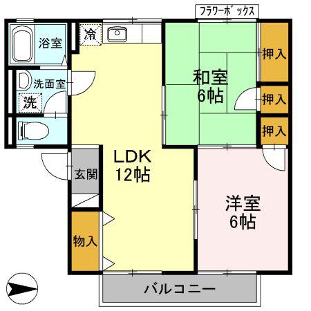 メゾン・カトルズ B棟(2LDK/1階)の間取り写真