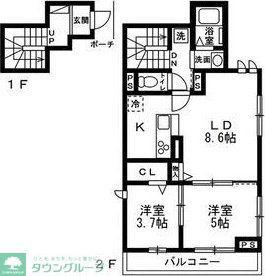足立区大谷田AS0519 長屋(2LDK/1階)の間取り写真