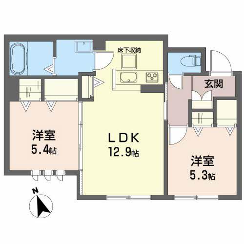 ベレオ中島田(2LDK/1階)の間取り写真