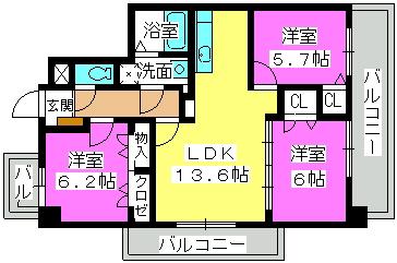 グリーンスクエア(3LDK/5階)の間取り写真