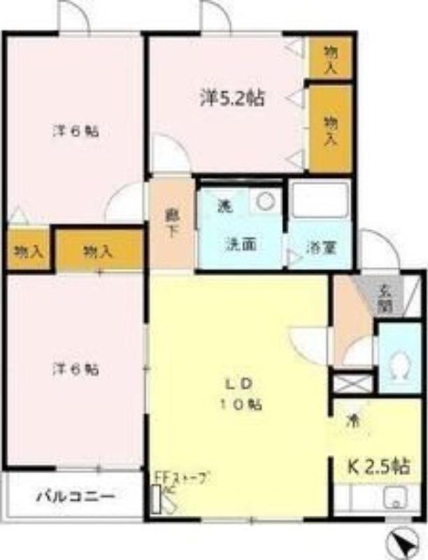 ハウスプリムヴェール(3LDK/2階)の間取り写真