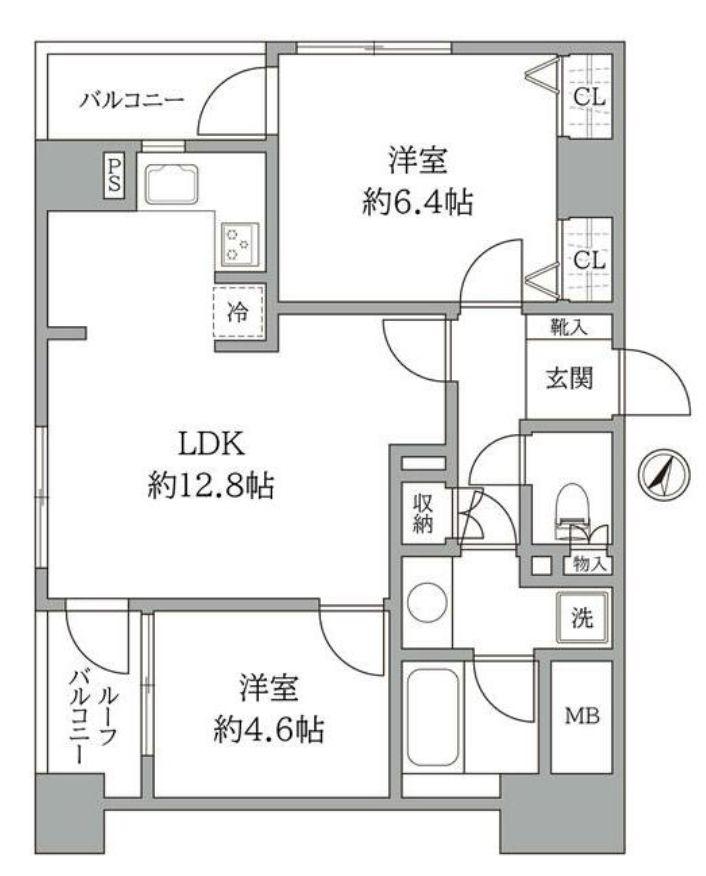 ルピナス赤坂乃木坂(2LDK/2階)の間取り写真