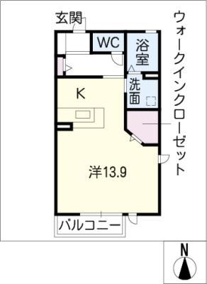 カルチェ・ブラン H棟(ワンルーム/2階)の間取り写真