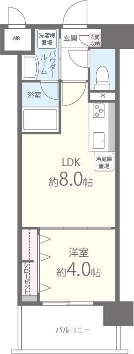 シャイニング福島離宮(1LDK/8階)の間取り写真