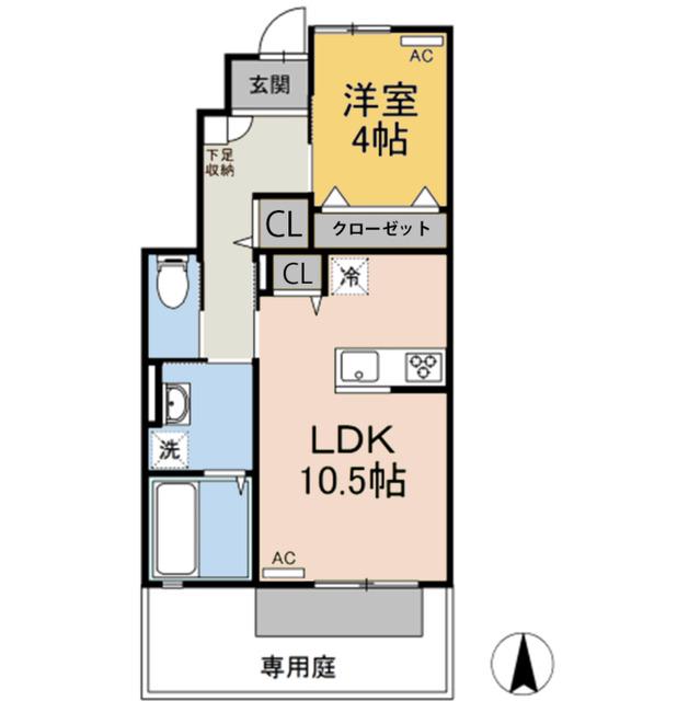 ミラヴィルタス 西(1LDK/1階)の間取り写真