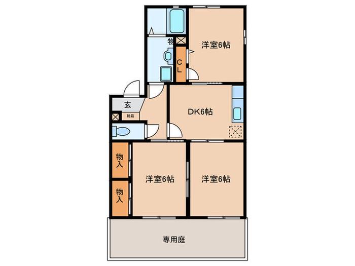 ルミエールB棟(3DK/1階)の間取り写真