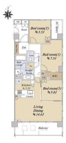 THERESIDENCE国立(3LDK/5階)の間取り写真