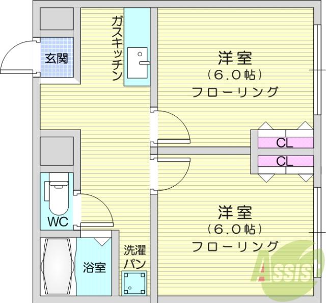 ジュネス向山(2K/3階)の間取り写真