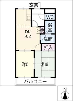 ラビナス埋田(2DK/1階)の間取り写真