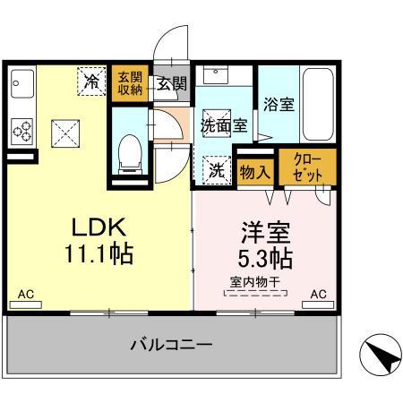 D-ROOM隈府 B棟(1LDK/3階)の間取り写真