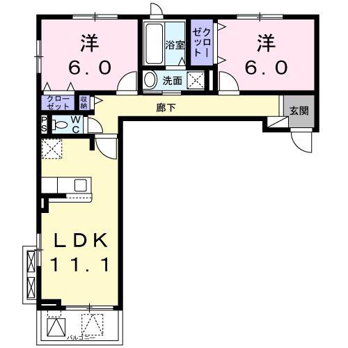 レイアフォレストIII(2LDK/3階)の間取り写真