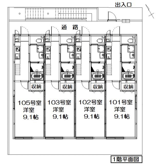 プライムコート(1K/1階)の間取り写真