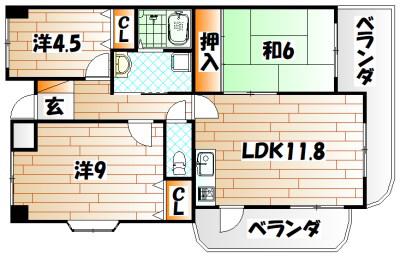 ラディア霧ケ丘(3LDK/6階)の間取り写真