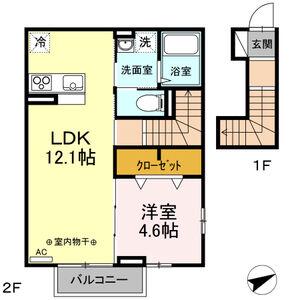 エスペランサ岩切(1LDK/2階)の間取り写真
