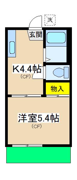 オークサイド北村(1K/2階)の間取り写真