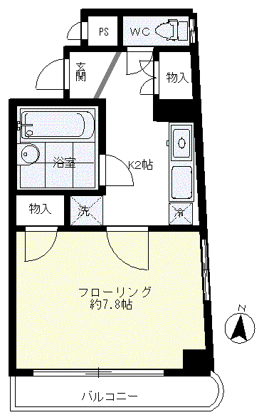 クレドール若松町(1K/4階)の間取り写真