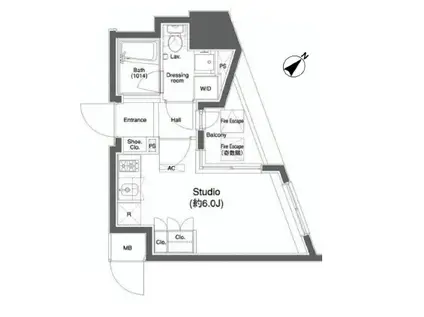 プラウドフラット白金高輪(ワンルーム/6階)の間取り写真