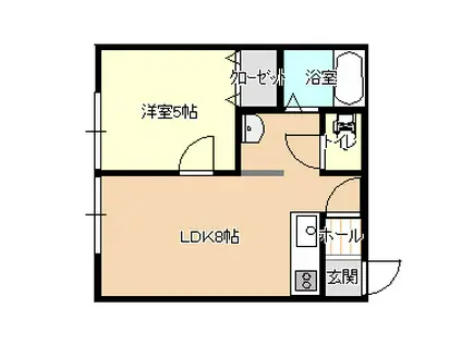 大町フラット(1LDK/2階)の間取り写真